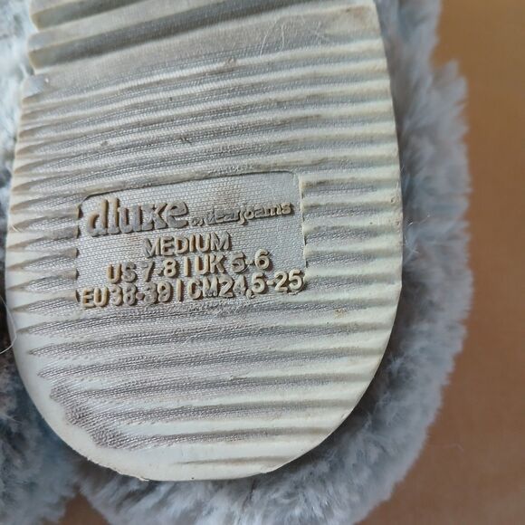 Dluxe By Dearfoams Faux Fur Slippers Ice Blue Sequins Size 7-8 - Picture 7 of 8